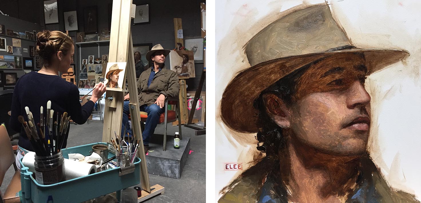 Josh Bernstein sits for his portrait to be painted at Emilie Lee's studio in New York City