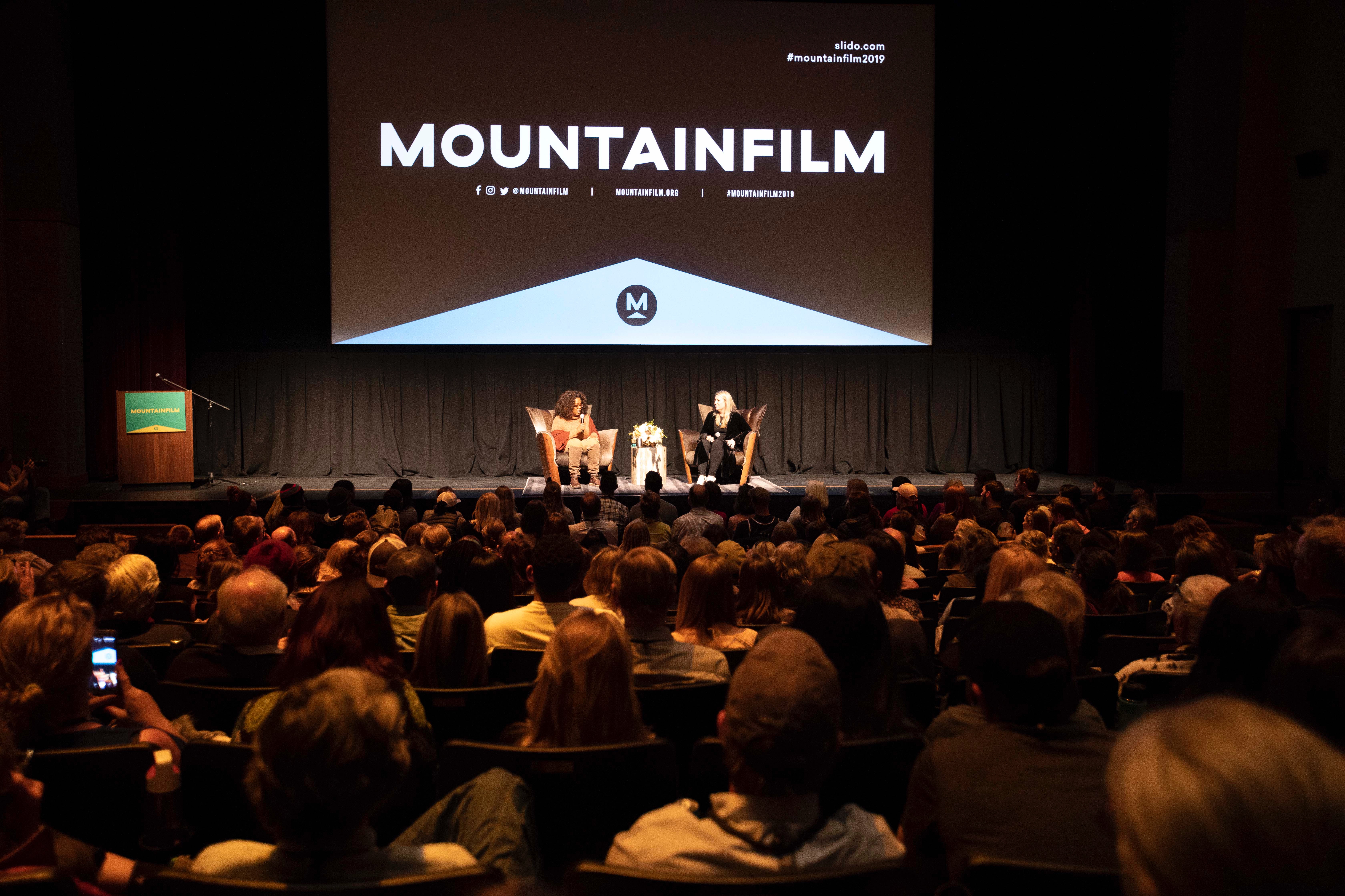 Oprah Winfrey joined Strayed for a special conversation at the Palm Theater Saturday night. [Aurélie Slegers photo courtesy of Mountainfilm]