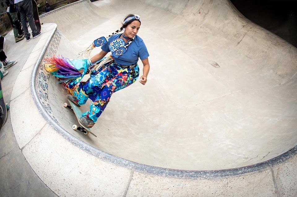 Di’orr Greenwood, a subject of the film The Mystery of Now, skates in Town Park. [Ben Eng photo courtesy of Mountainfilm]