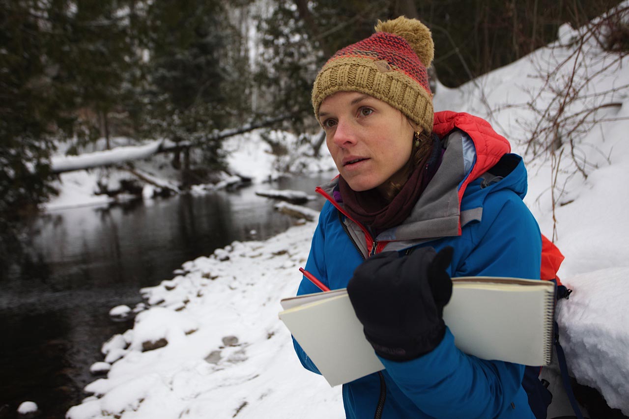 Emilie Lee working on Rabbit Island in Lake Superior
